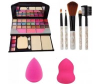 hich 6155 Makeup kit + 5 pcs Makeup Brush + 2 pc Blender Puff Combo  (Pack of 4)